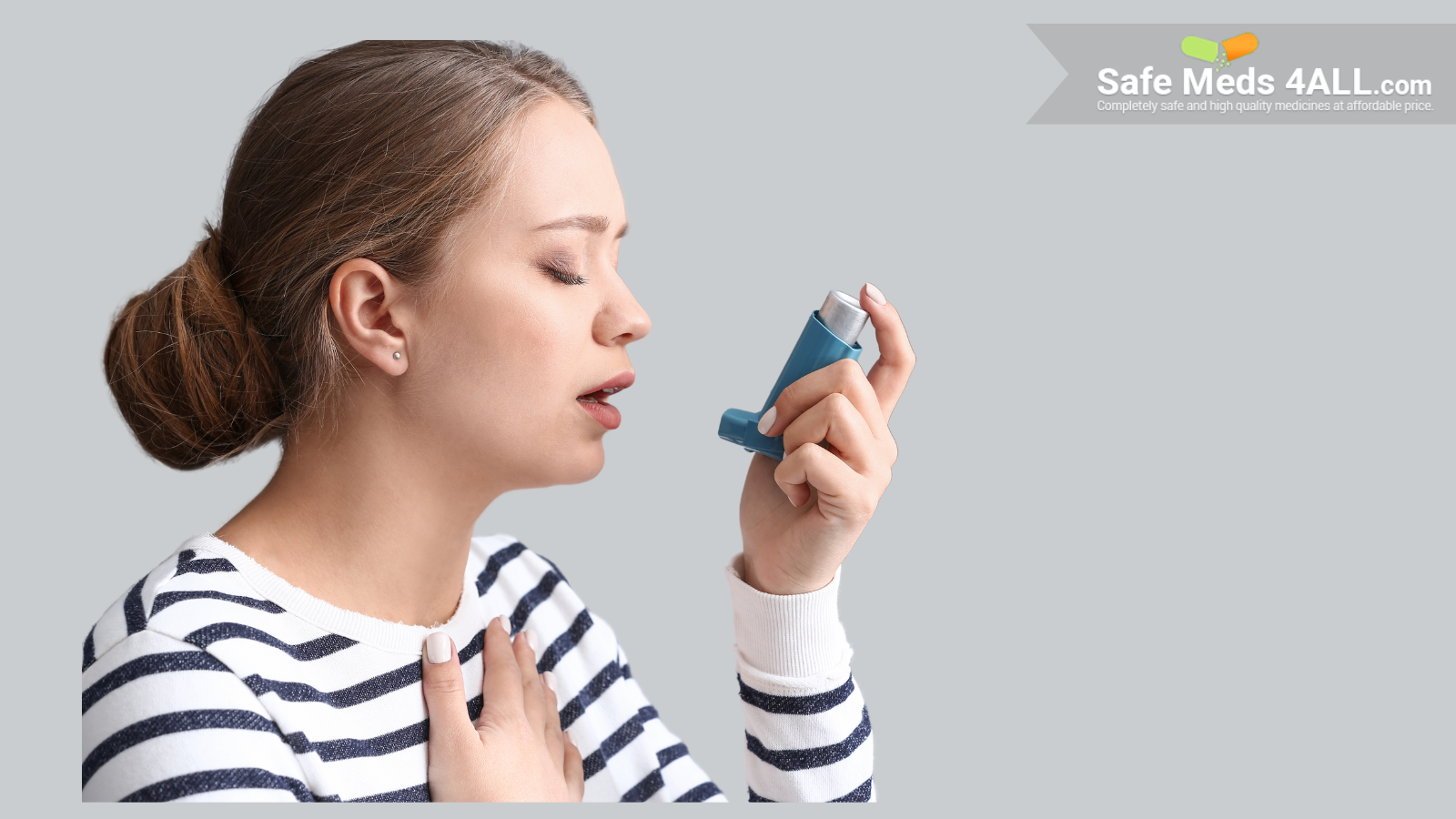 A lady using inhalers to get relief from Asthma flare ups.