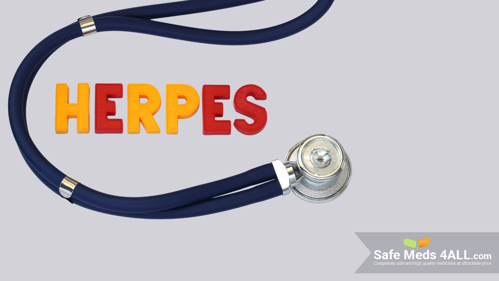 Grey background with Herpes written along with a stethoscope.