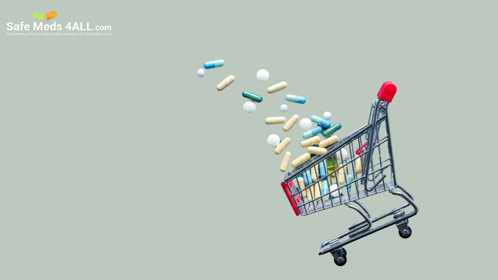 A shopping cart with pills and tablets.