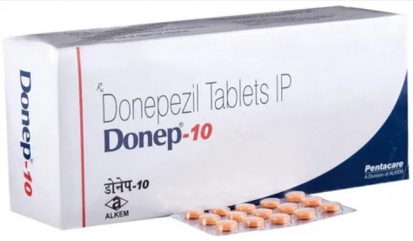 A box and blister pack of generic Donepezil HCl 10mg tablets