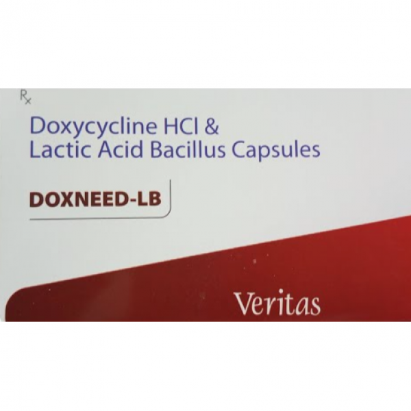 A box of generic Doxycycline 100mg capsule