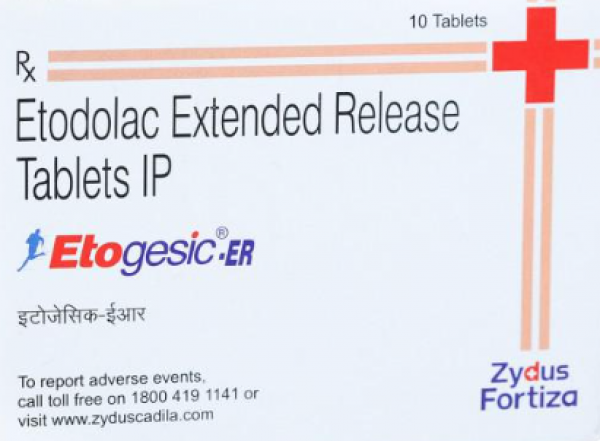 A box and a strip of Etodolac 600mg Generic Tablets (Extended-Release)