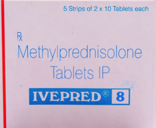 A box and a strip of Methylprednisolone 8mg Generic Tablets