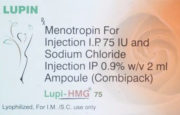 Inside the box liquid and powder of generic Menotrophin 75iu Injection ( Freeze Dried Injection )
