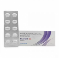 A box of generic mirabegron 50mg tablets