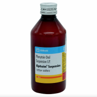 Bottle of generic Phenytoin (30 mg/5 ml) Suspension.