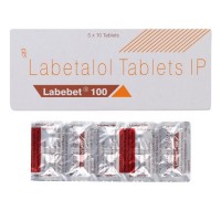 A box and blister strip of Trandate 100 mg Generic Tablet