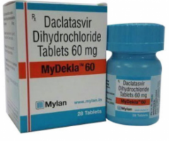 A box and a bottle of generic Daclatasvir 60mg Tablets