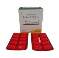 Box and a strip of generic naproxen 500mg tablets