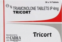 A box and a strip of generic Triamcinolone 4mg Tablet