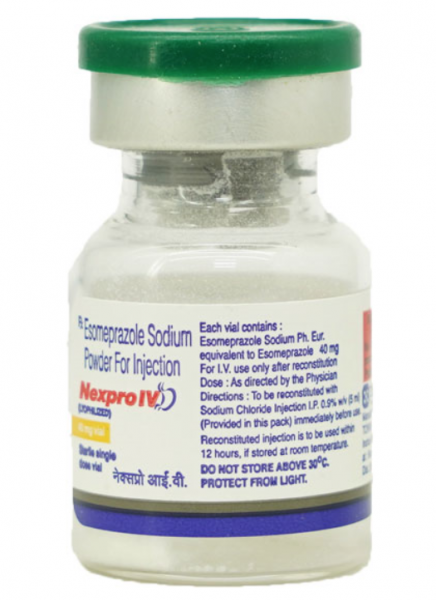 A bottle of powdered Esomeprazole Sodium 40mg