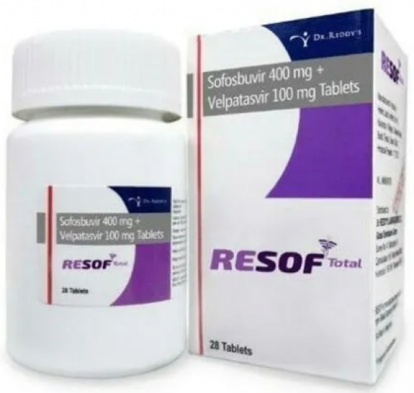 A box and a bottle of Sofosbuvir (400mg) + Velpatasvir (100mg) Generic Tablets