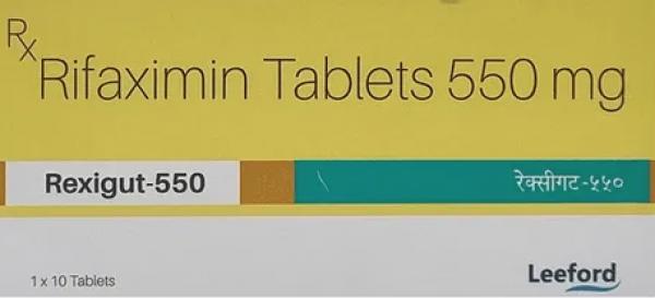 A box of Rifaximin 550mg Generic Tablets