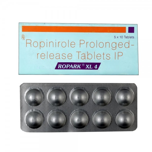 A box of Ropinirole (4 mg) generic Tablets