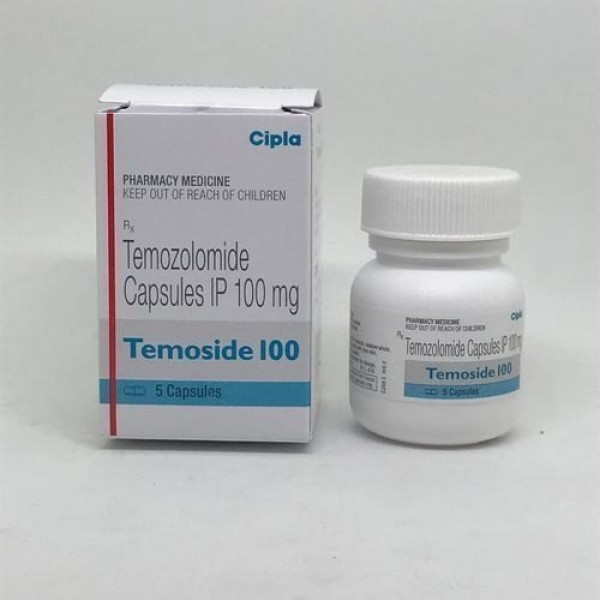 A pack and a plastic bottle of generic of Temozolomide 20mg Capsules