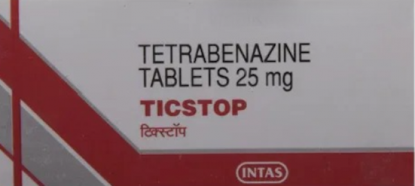 A box of Tetrabenazine 25mg Generic Tablets